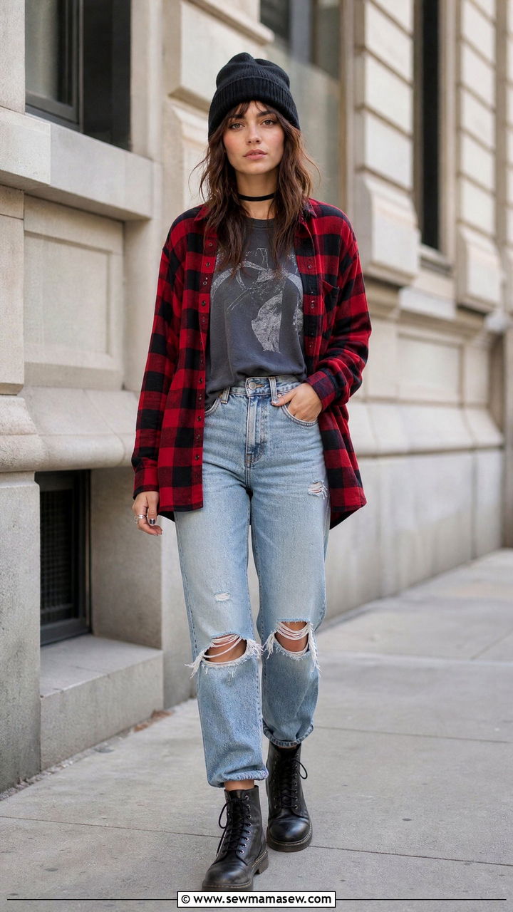 Classic 90s Grunge With Oversized Flannel And Combat Boots - 25 Grunge outfit ideas 2026