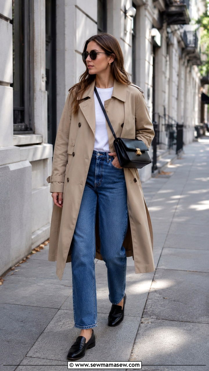 Classic Beige Trench Coat With Straight Leg Jeans - 25 trench coat outfits 2026