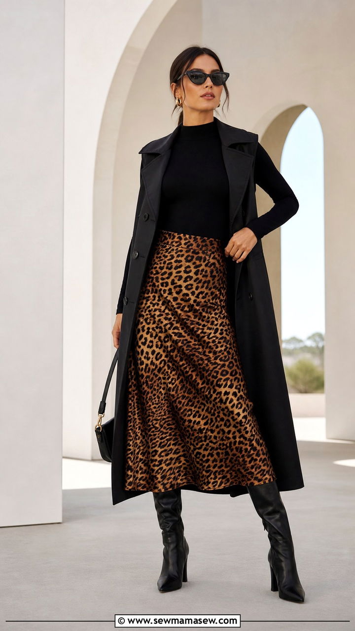 Classic Black Bodysuit With Leopard Print Skirt - 40 Music festival outfit ideas