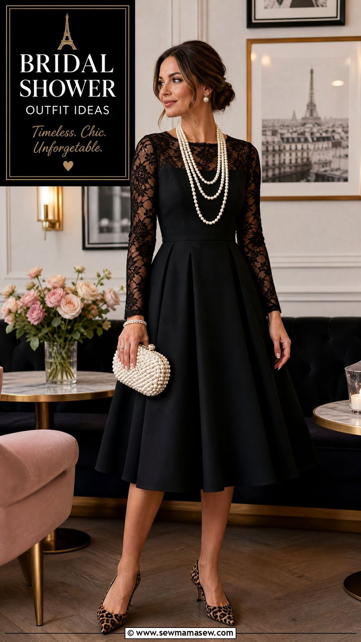 Classic Black Cocktail Dress With Pearl Accents Outfit - 30 bridal shower outfit ideas for women