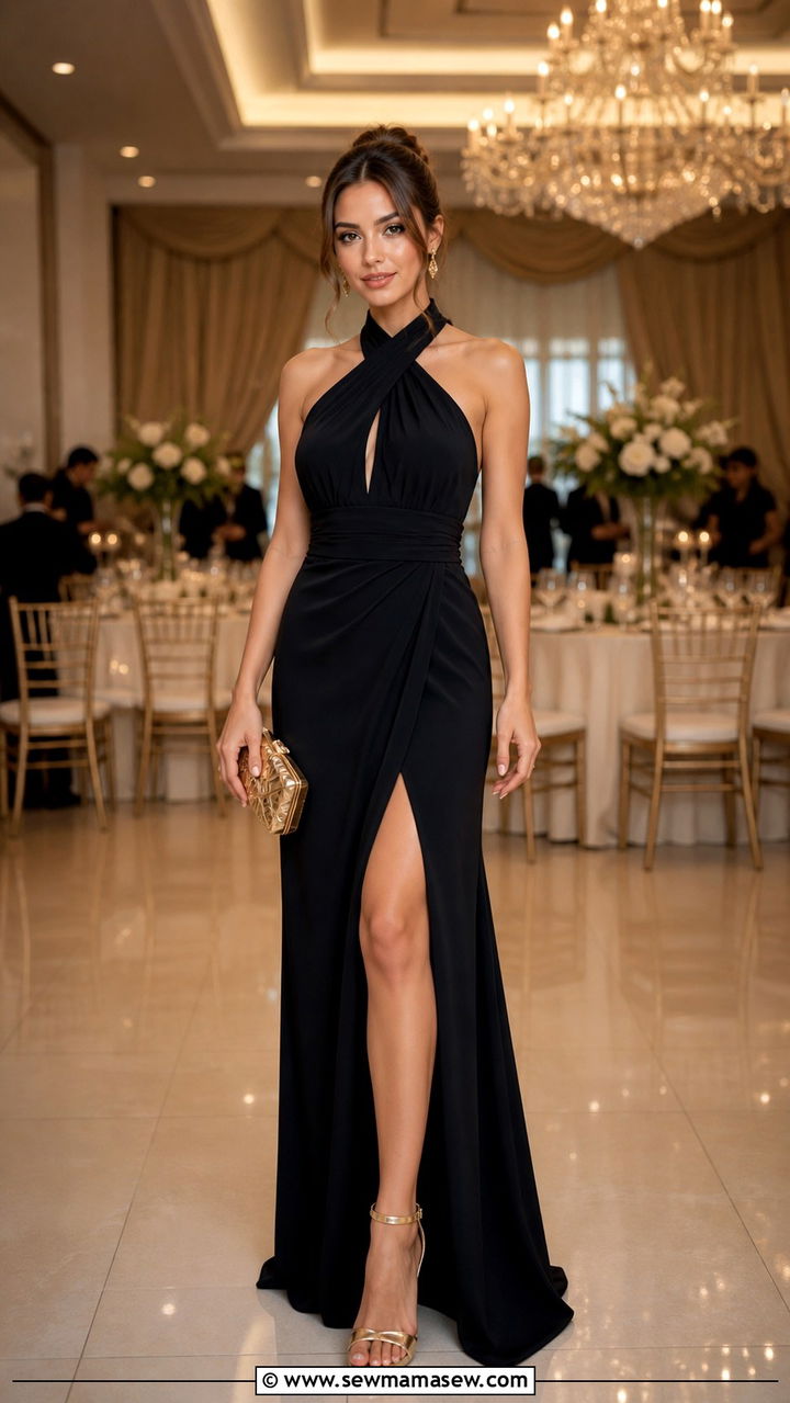 Classic Black Halter Neck Gown - 40 Elegant wedding guest outfits