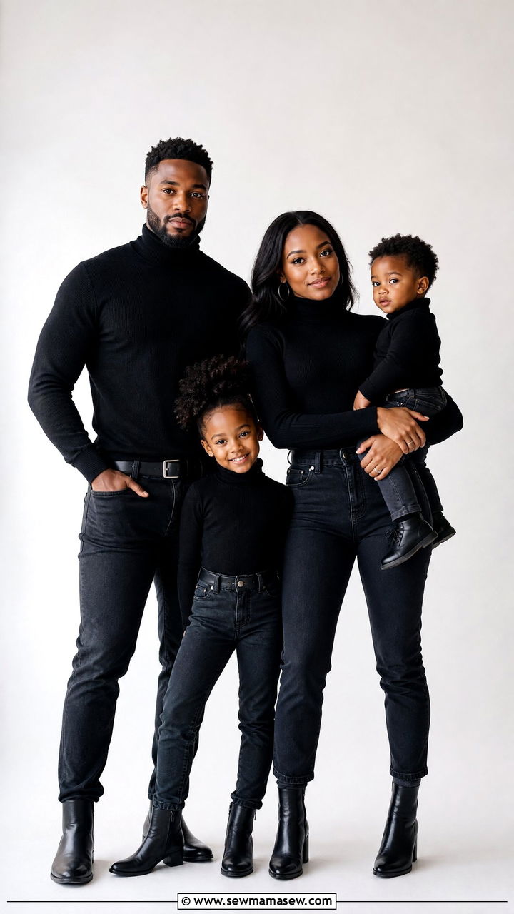 Classic Black Turtlenecks and Dark Wash Jeans for Studio Sessions - 30 Family photoshoot outfit ideas