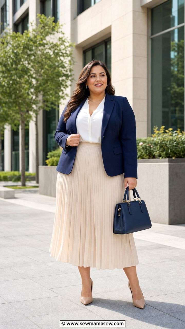 Classic Blazer with Pleated Midi Skirt - 35 Business casual outfits plus size