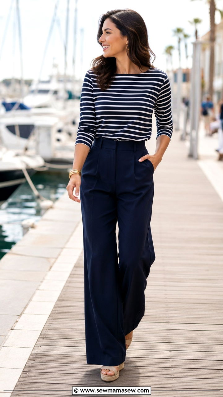 Classic Breton Striped Top With High Waisted Trousers And Espadrilles - 20 Profile photo outfit ideas