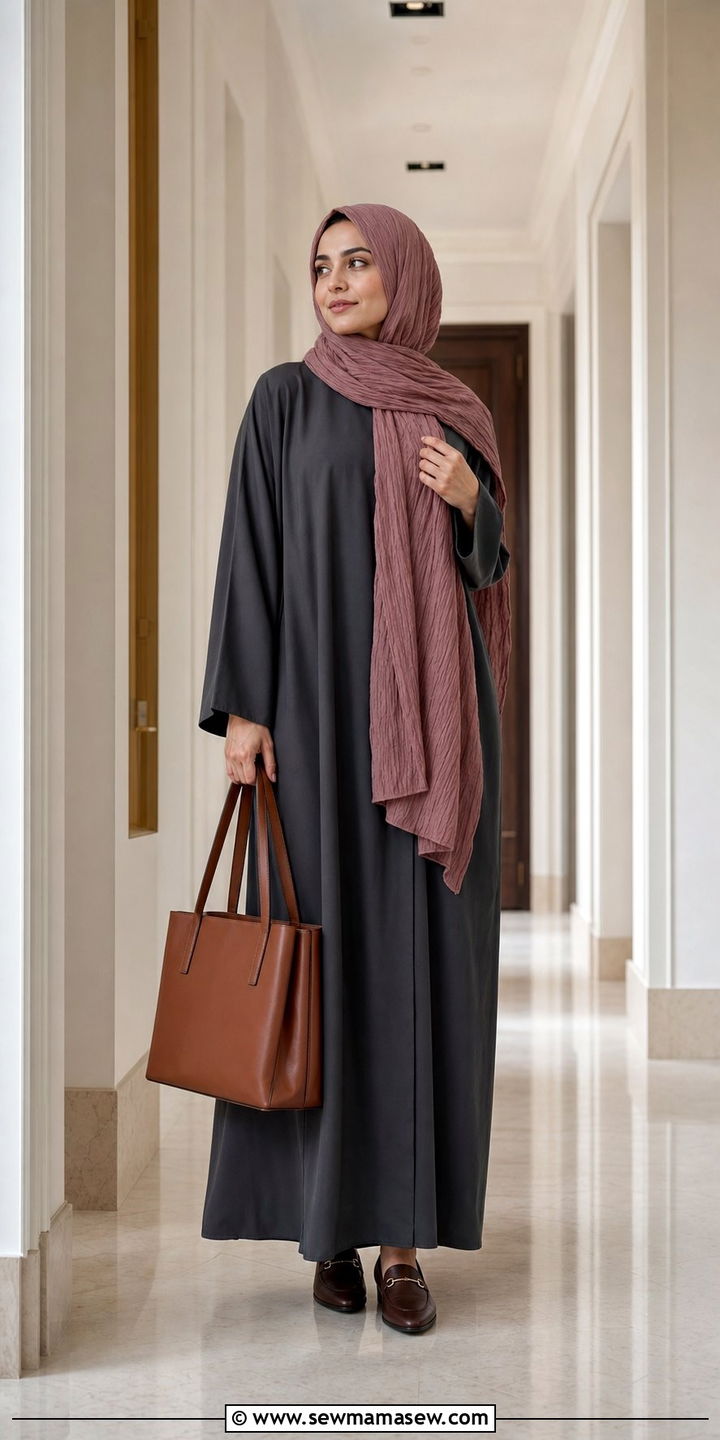 Classic Closed Abaya With Contrast Hijab - 25 Eid outfit ideas Arabic