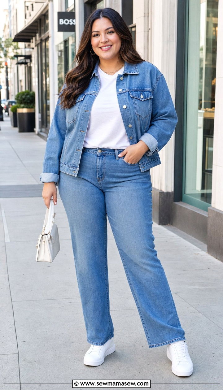 Classic Double Denim With White Sneakers - 25 Double denim outfit ideas plus size