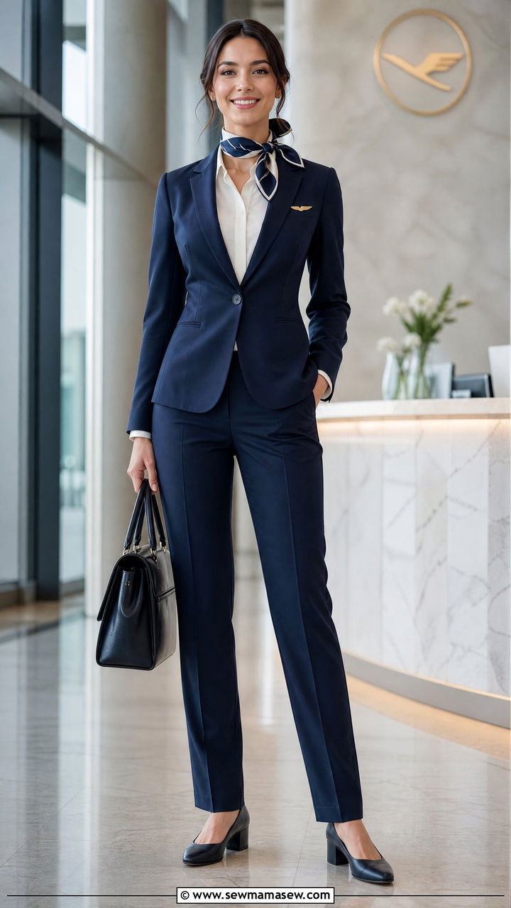 Classic Flight Attendant Pantsuit with Heels Outfit - 30 Flight attendant style outfits
