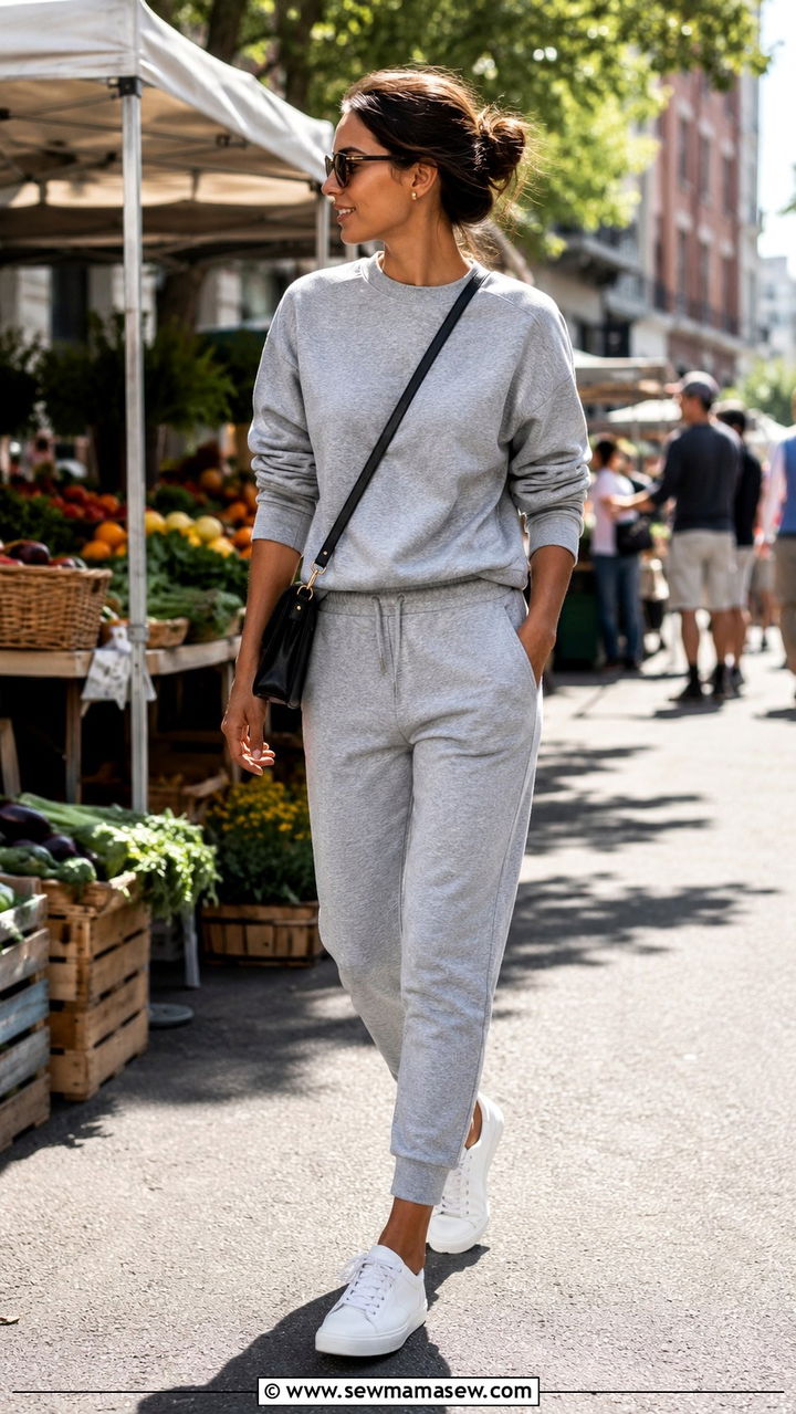 Classic Grey Marl Tracksuit With White Sneakers - 30 Track suit matching set outfit ideas
