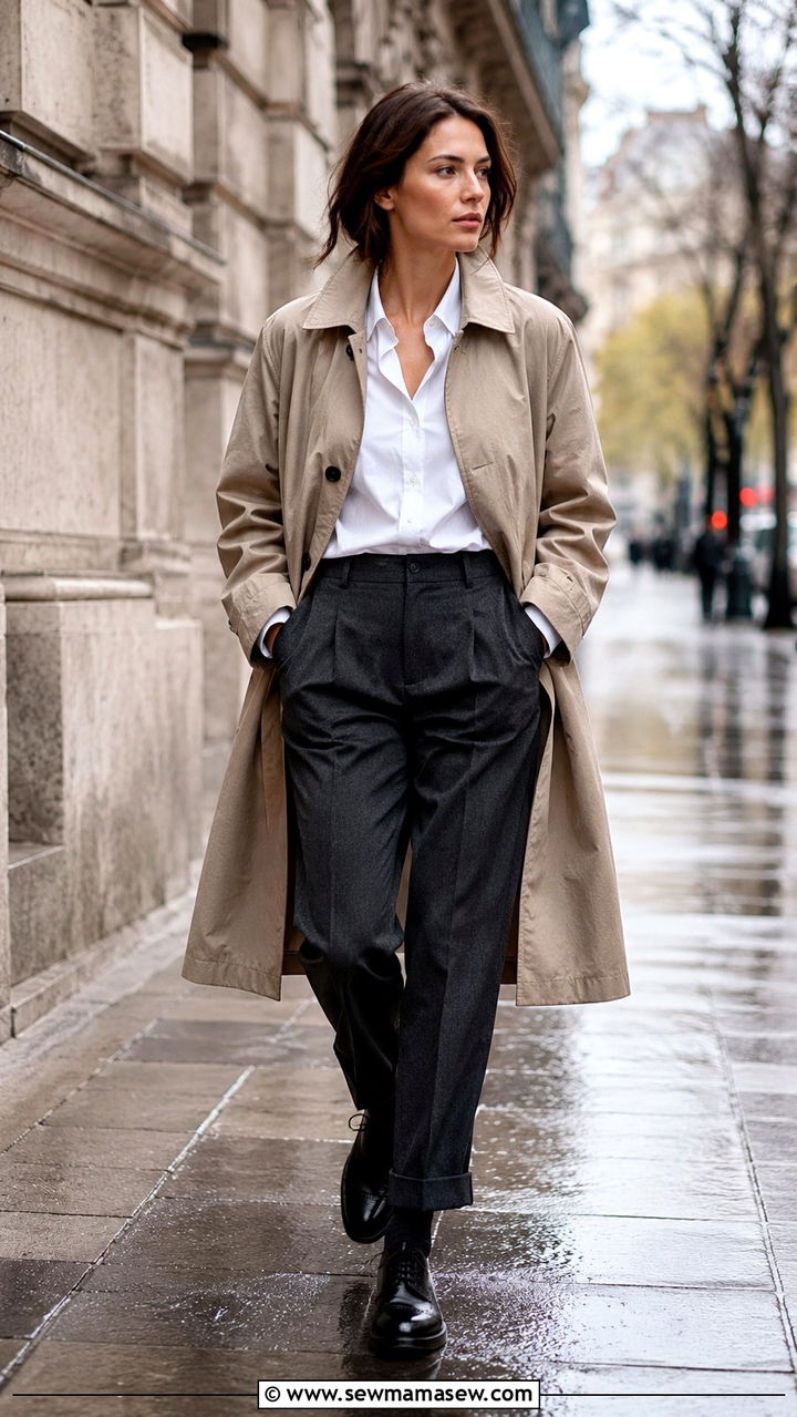 Classic Mac Coat With Tailored Trousers And Brogues - 25 rainy day outfits Pinterest
