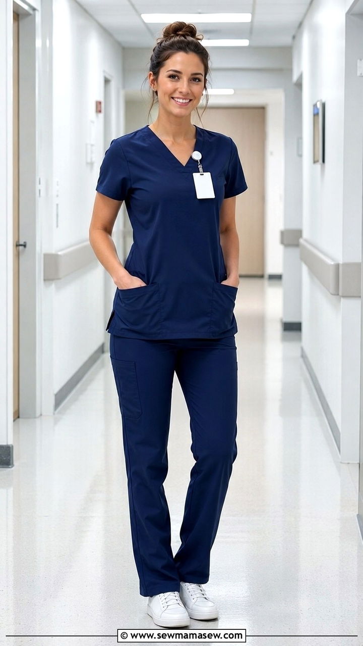 Classic Navy Scrub Set With White Nursing Shoes - 25 Nursing student outfit ideas