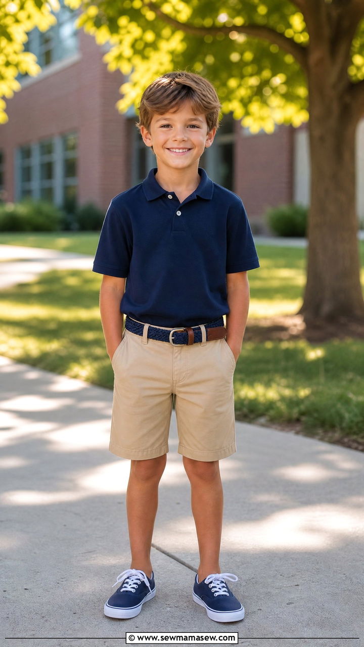 Classic Polo Shirt With Khaki Shorts - 25 Kid outfit ideas for school picture day