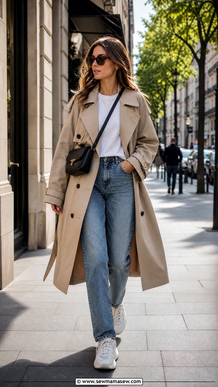 Classic Trench Coat With Chunky Sneakers - 30 streetwear outfits 2026