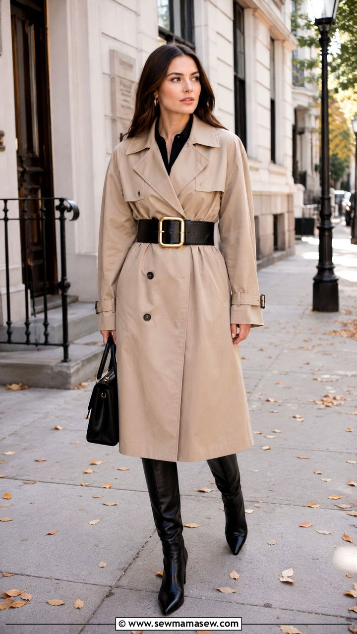 Classic Trench Coat With a Wide Statement Belt - 30 Statement belt outfit ideas