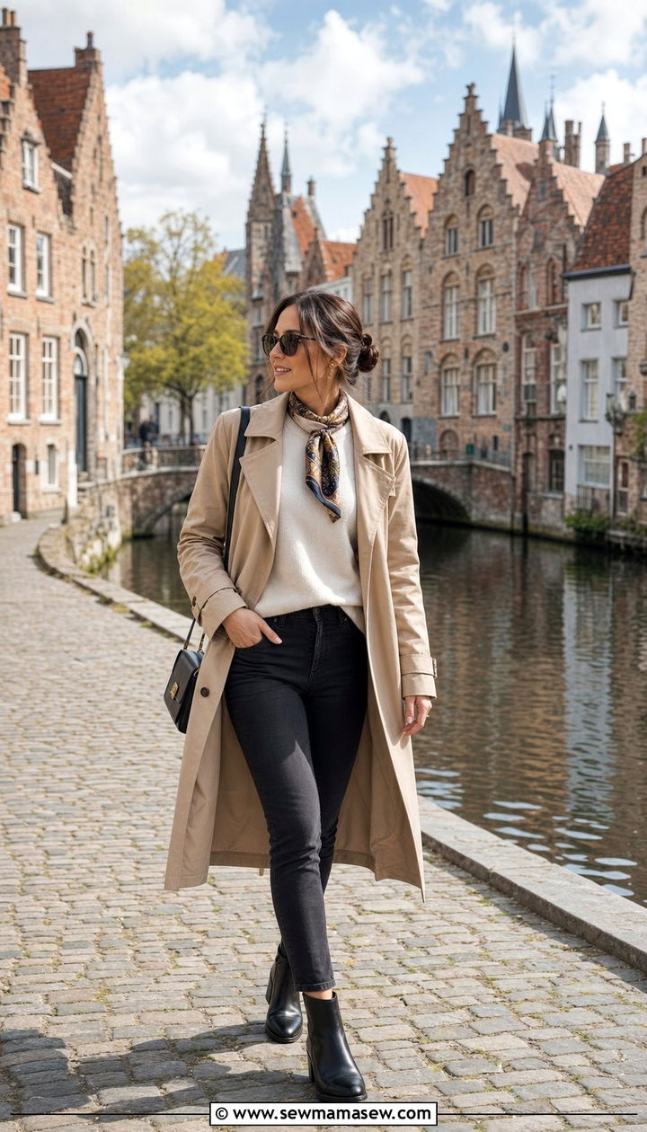 Classic Trench Coat and Ankle Boots Bruges - 35 Bruges outfit ideas
