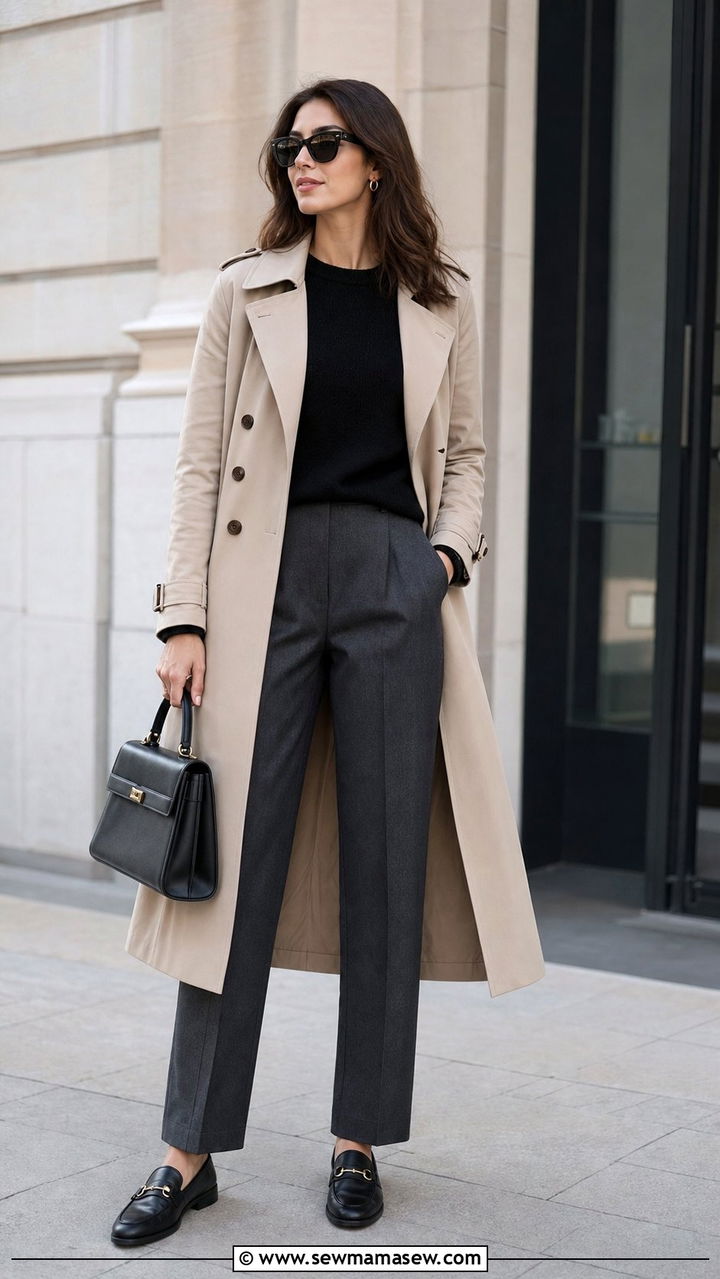 Classic Trench Coat with Tailored Trousers - 25 Copenhagen outfits inspo