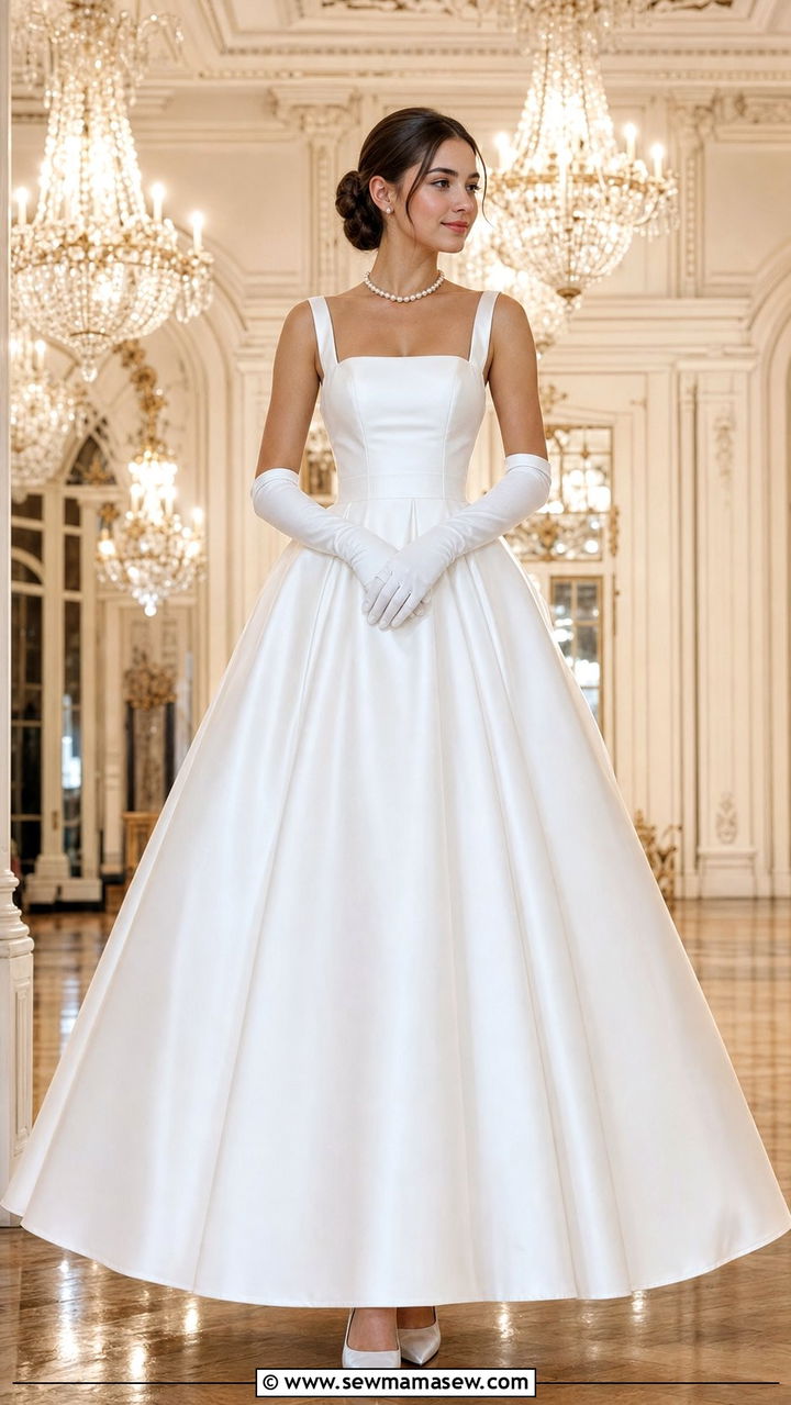 Classic White Satin Ball Gown with Long White Gloves - 25 Debutante ball outfit ideas
