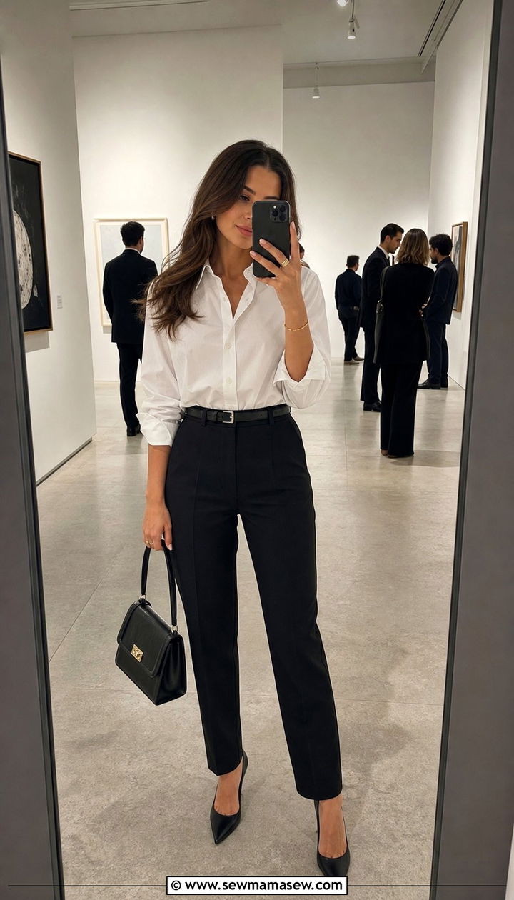 Classic White Shirt With Black Tailored Trousers Outfit - 25 elegant outfits aesthetic