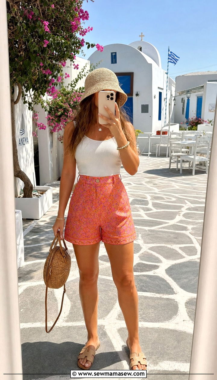 Classic White Tank Top With High Waisted Shorts - 25 Spring week in Greece outfits
