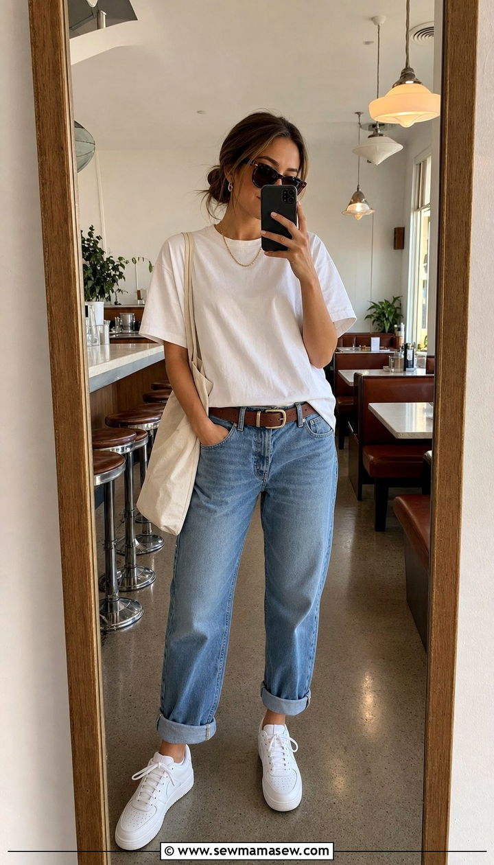 Classic White Tee And Cuffed Boyfriend Jeans - 35 Casual brunch outfits