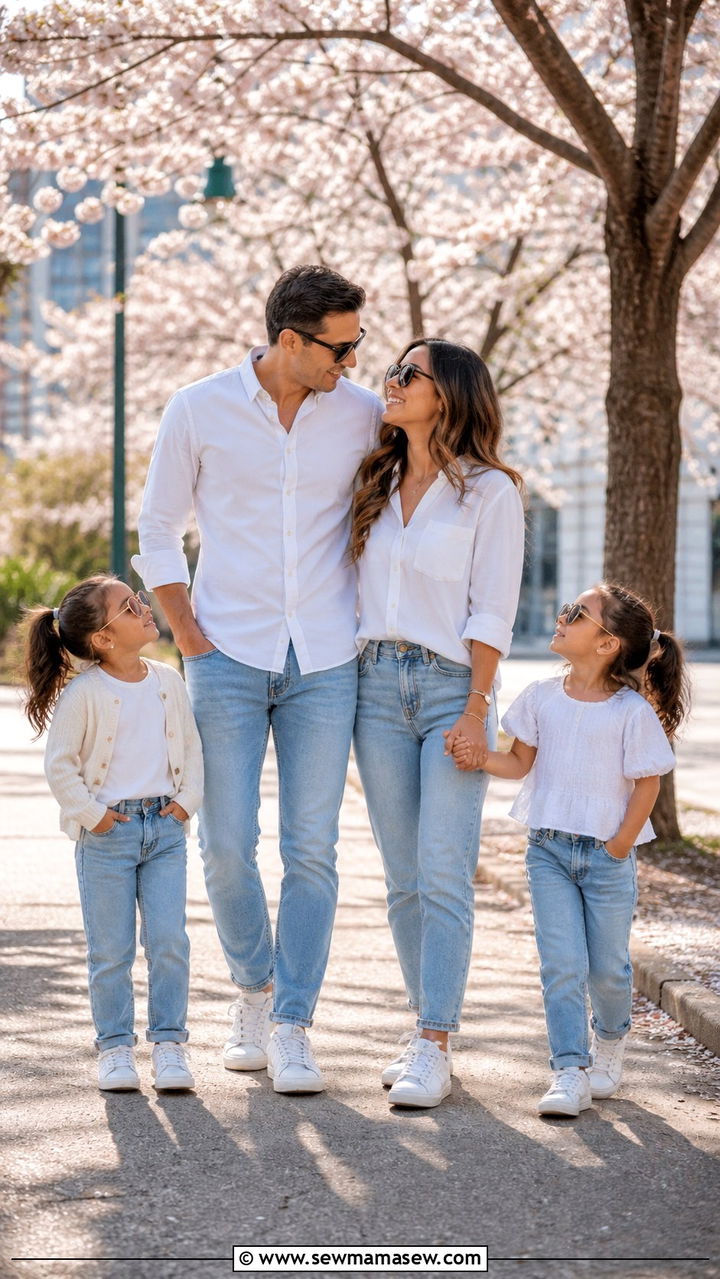 Classic White and Denim - 40 Spring family photo outfits