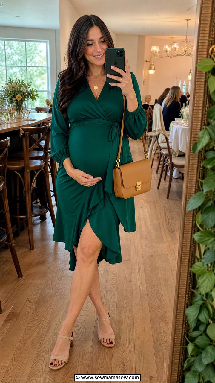 Classic Wrap Dress Maternity Baby Shower Look - 30 Maternity outfit ideas for baby shower
