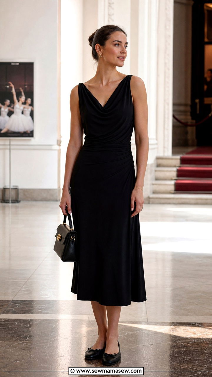 Classic black midi dress with ballet flats - 20 Ballet recital outfit ideas