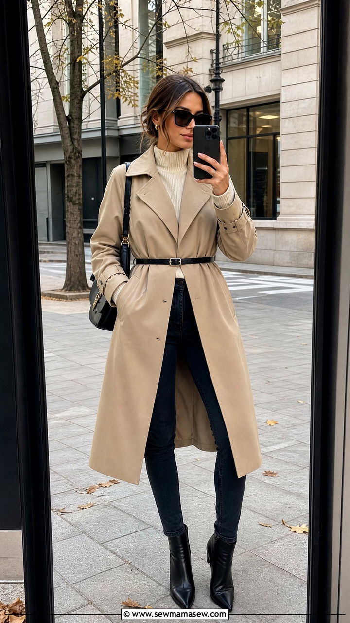Classic trench coat with skinny jeans and a leather belt - 30 How to style a belt