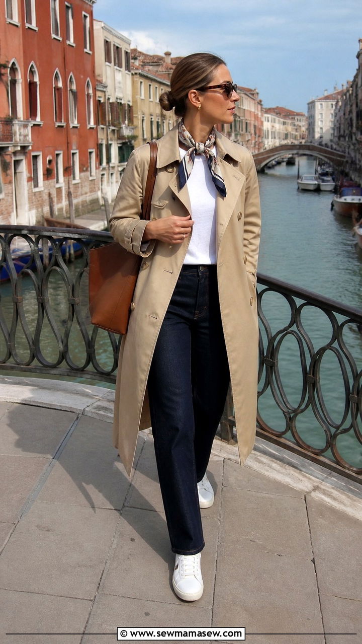 Classic trench coat with straight leg jeans Venice - 40 What to wear in Venice