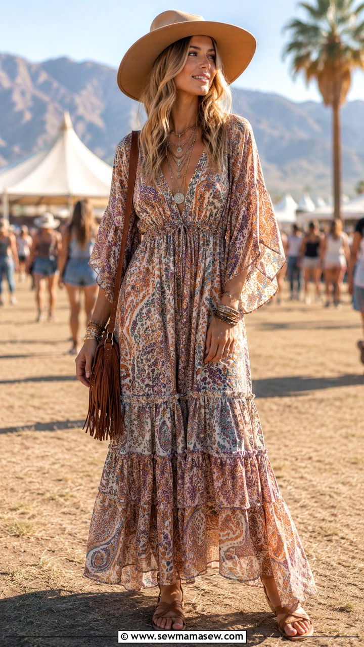 Classy Bohemian Maxi Dress with Wide Brim Hat - 30 classy maxi dress outfits