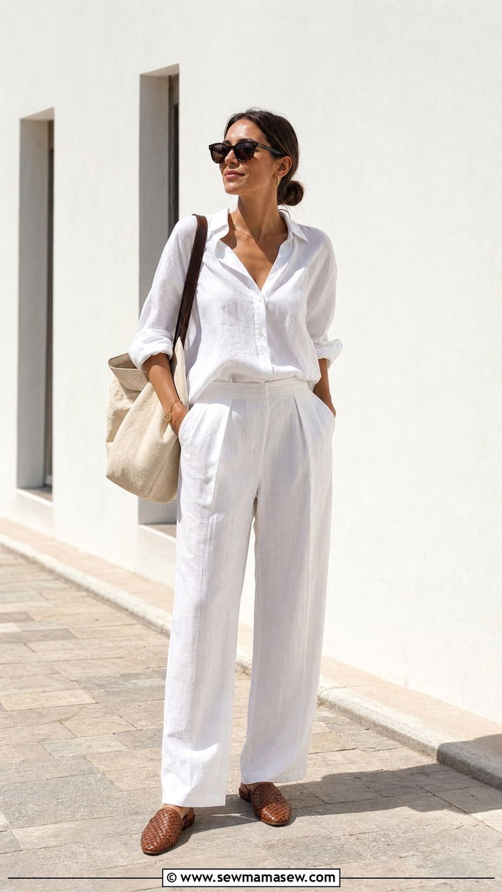 Classy Button Down Shirt and Linen Trousers Set - 25 classy matching set outfits