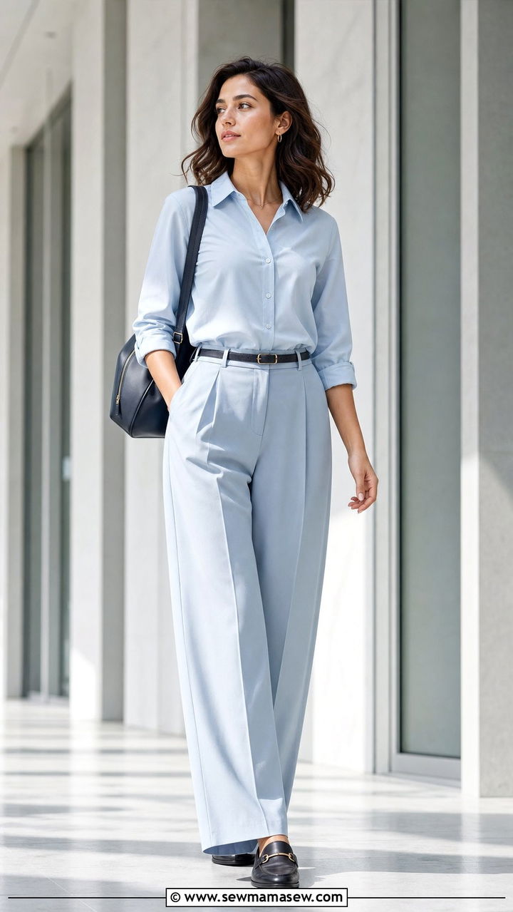 Classy Collared Shirt and Pleated Trousers Set - 25 classy matching set outfits