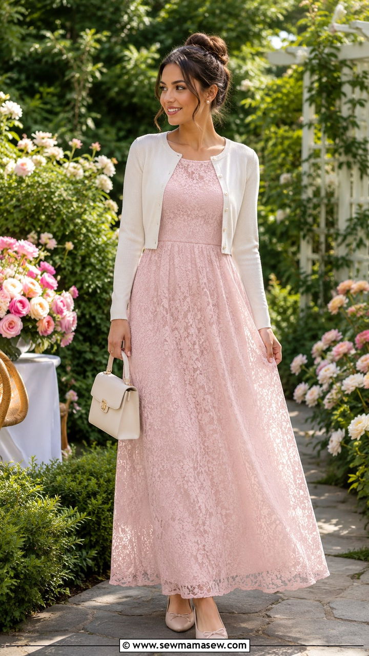 Classy Lace Maxi Dress with Cardigan - 30 classy maxi dress outfits