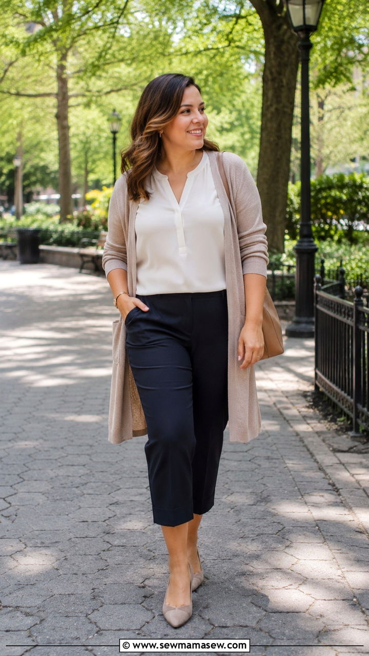 Classy Midsize Outfit With Cropped Trousers - 30 classy outfits for midsize women