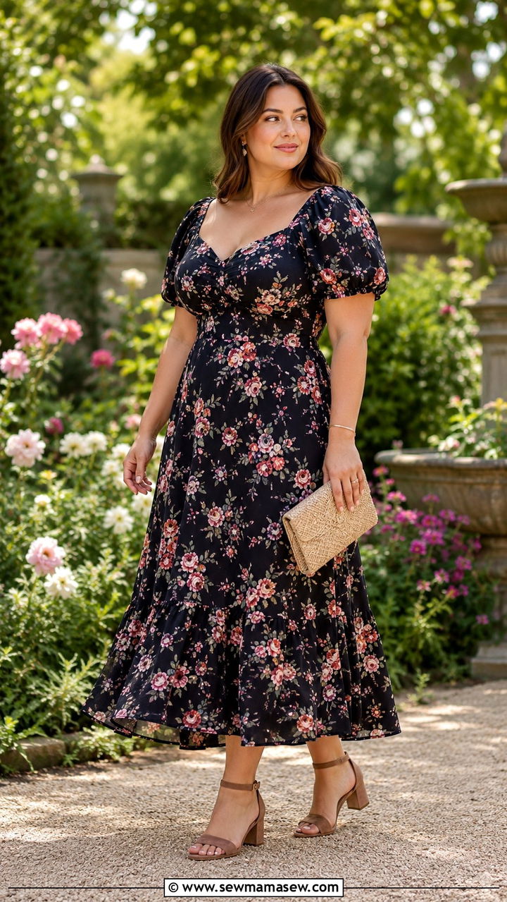 Classy Midsize Outfit With Floral Midi Dress - 30 classy outfits for midsize women
