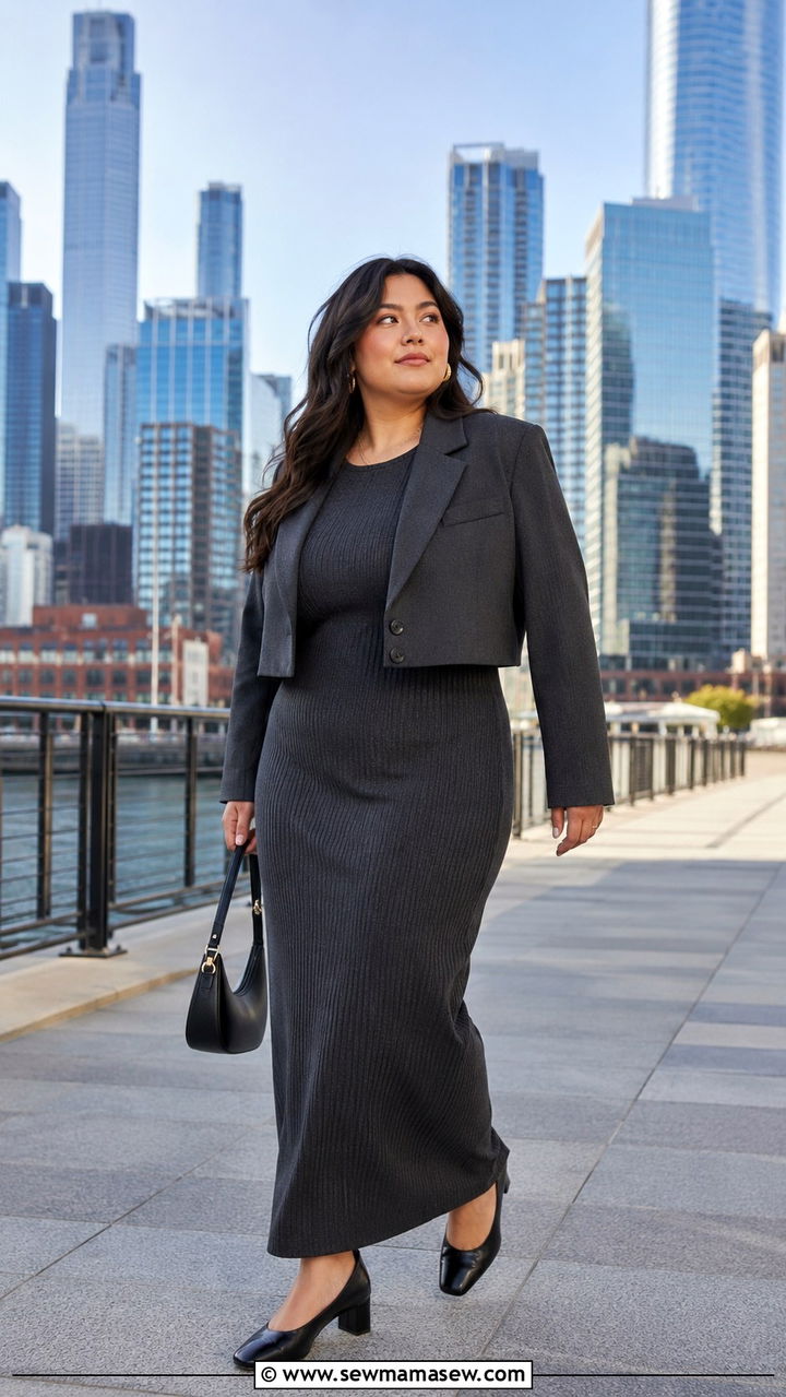 Classy Midsize Outfit With Knit Maxi Dress - 30 classy outfits for midsize women