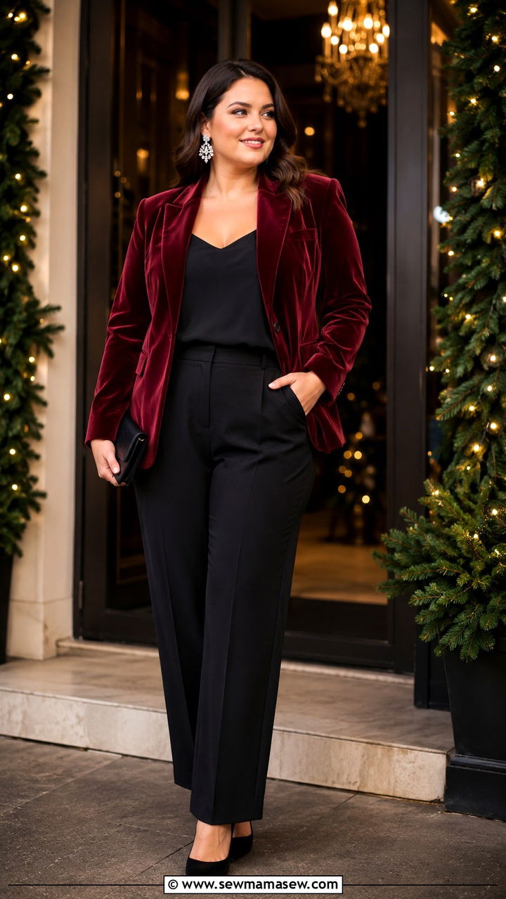 Classy Midsize Outfit With Velvet Blazer - 30 classy outfits for midsize women