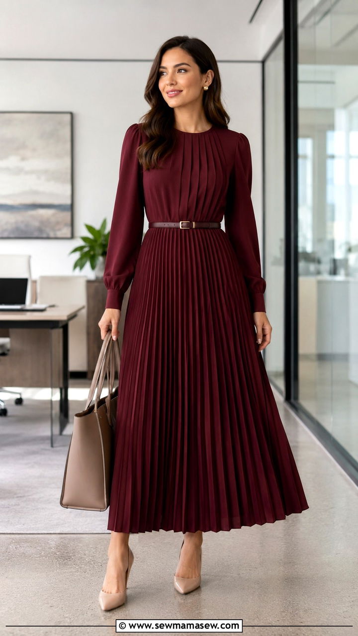 Classy Pleated Maxi Dress with Pointed Pumps - 30 classy maxi dress outfits