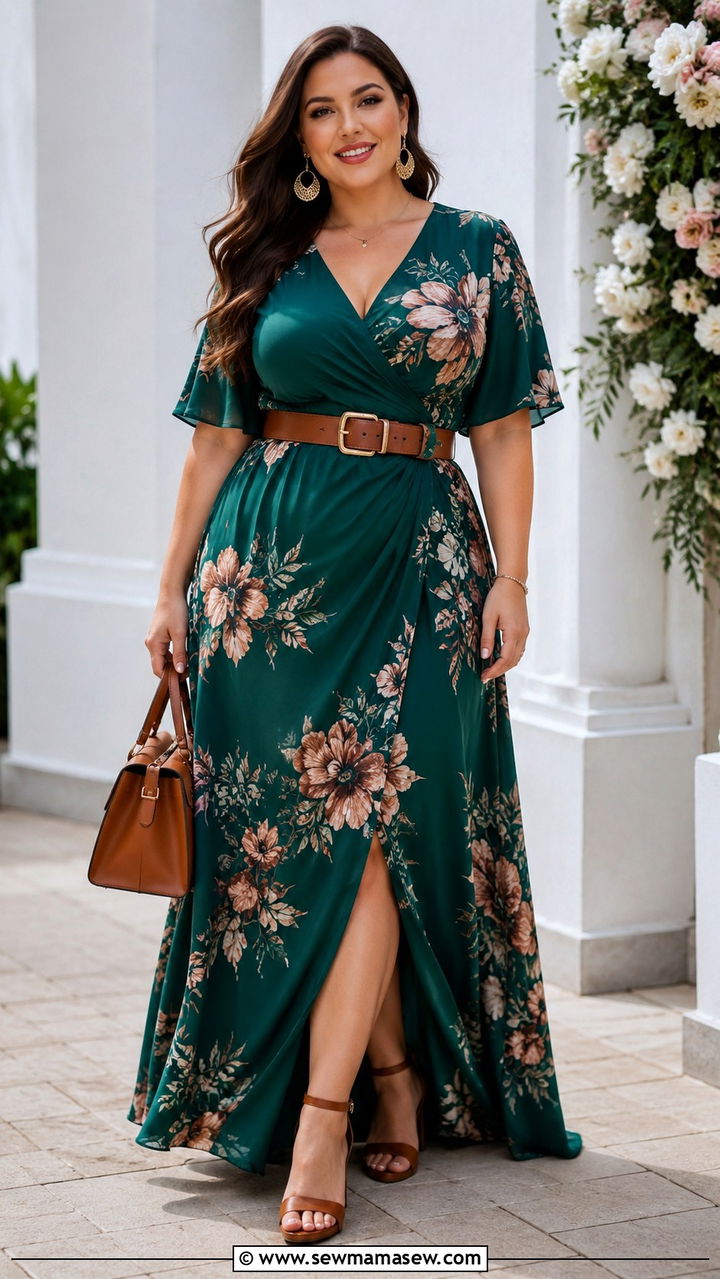 Classy Plus Size Maxi Dress with Belt and Block Heels - 30 classy maxi dress outfits
