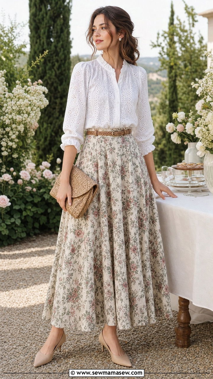 Classy Poetcore Broderie Anglaise Blouse and Maxi Skirt Outfit - 25 classy poetcore outfits