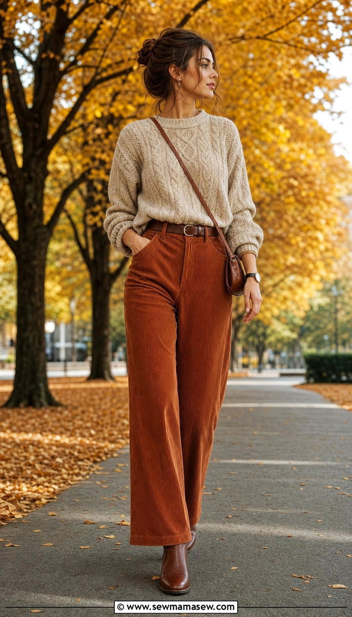 Classy Poetcore Cable Knit Sweater and Corduroy Pants Outfit - 25 classy poetcore outfits
