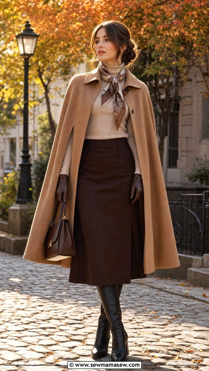 Classy Poetcore Cape Coat and Knee High Boots Outfit - 25 classy poetcore outfits
