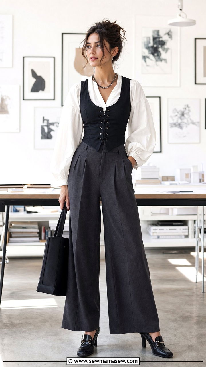 Classy Poetcore Corset Waistcoat and Palazzo Pants Outfit - 25 classy poetcore outfits