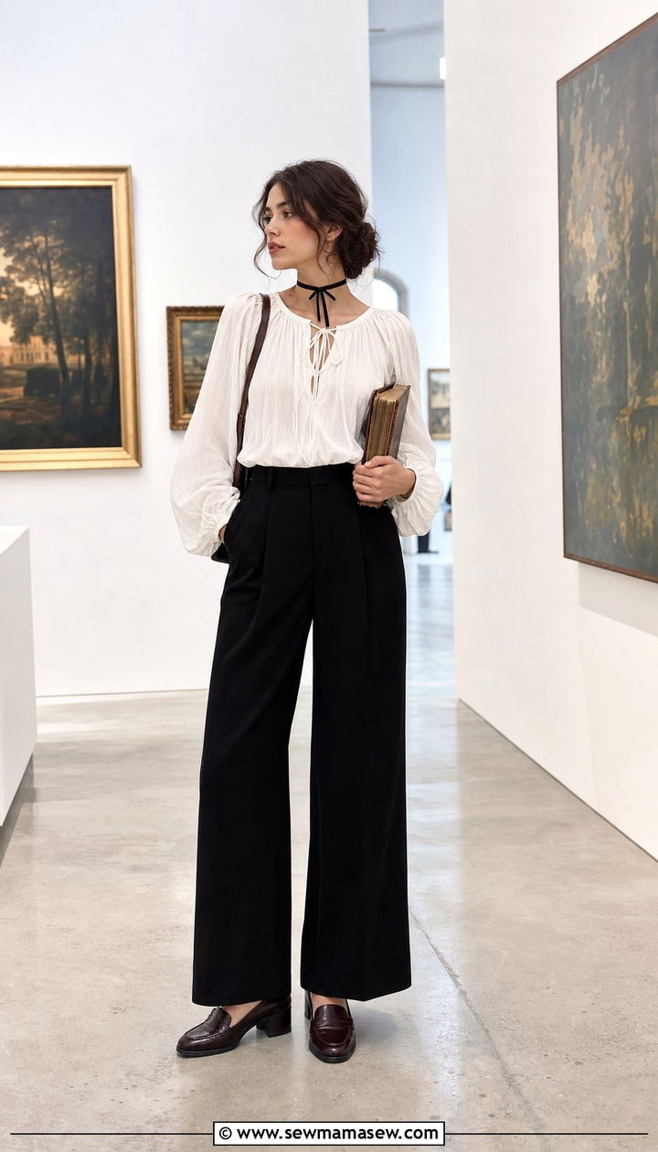 Classy Poetcore Poet Blouse and Wide Leg Trousers Outfit - 25 classy poetcore outfits