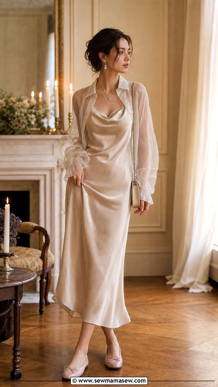 Classy Poetcore Slip Dress and Sheer Blouse Outfit - 25 classy poetcore outfits