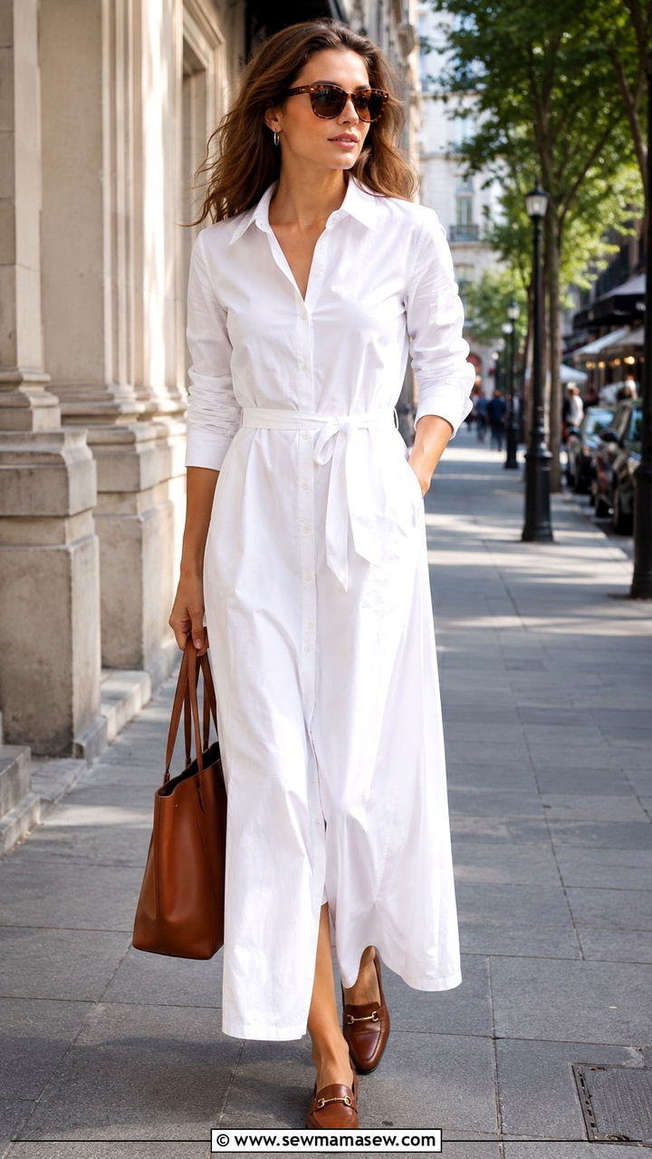 Classy Shirt Maxi Dress with Loafers - 30 classy maxi dress outfits