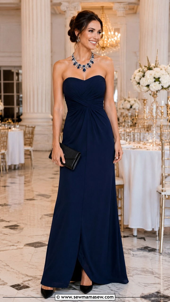 Classy Strapless Maxi Dress with Statement Necklace - 30 classy maxi dress outfits