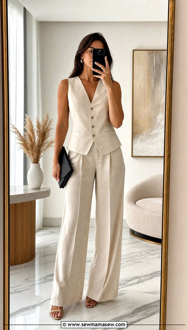 Classy Vest and Wide Leg Trousers Set - 25 classy matching set outfits