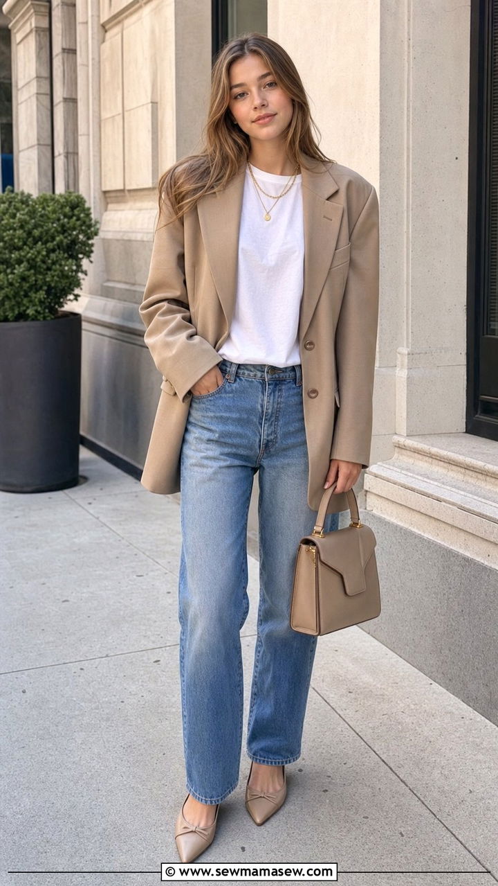 Clean Girl Blazer and Straight Leg Jeans Outfit - 25 Clean girl outfits for teens