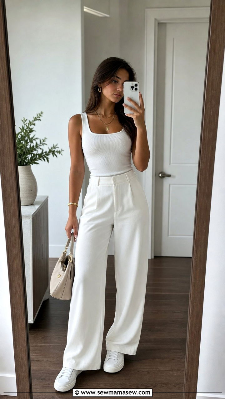 Clean Girl Gold Jewelry and Minimal All White Outfit - 25 Clean girl outfits for teens