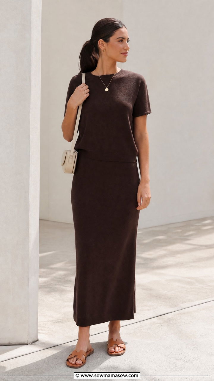 Clean Girl Outfit With Chocolate Brown Knit TwoPiece Set - 30 clean girl capsule wardrobe outfits